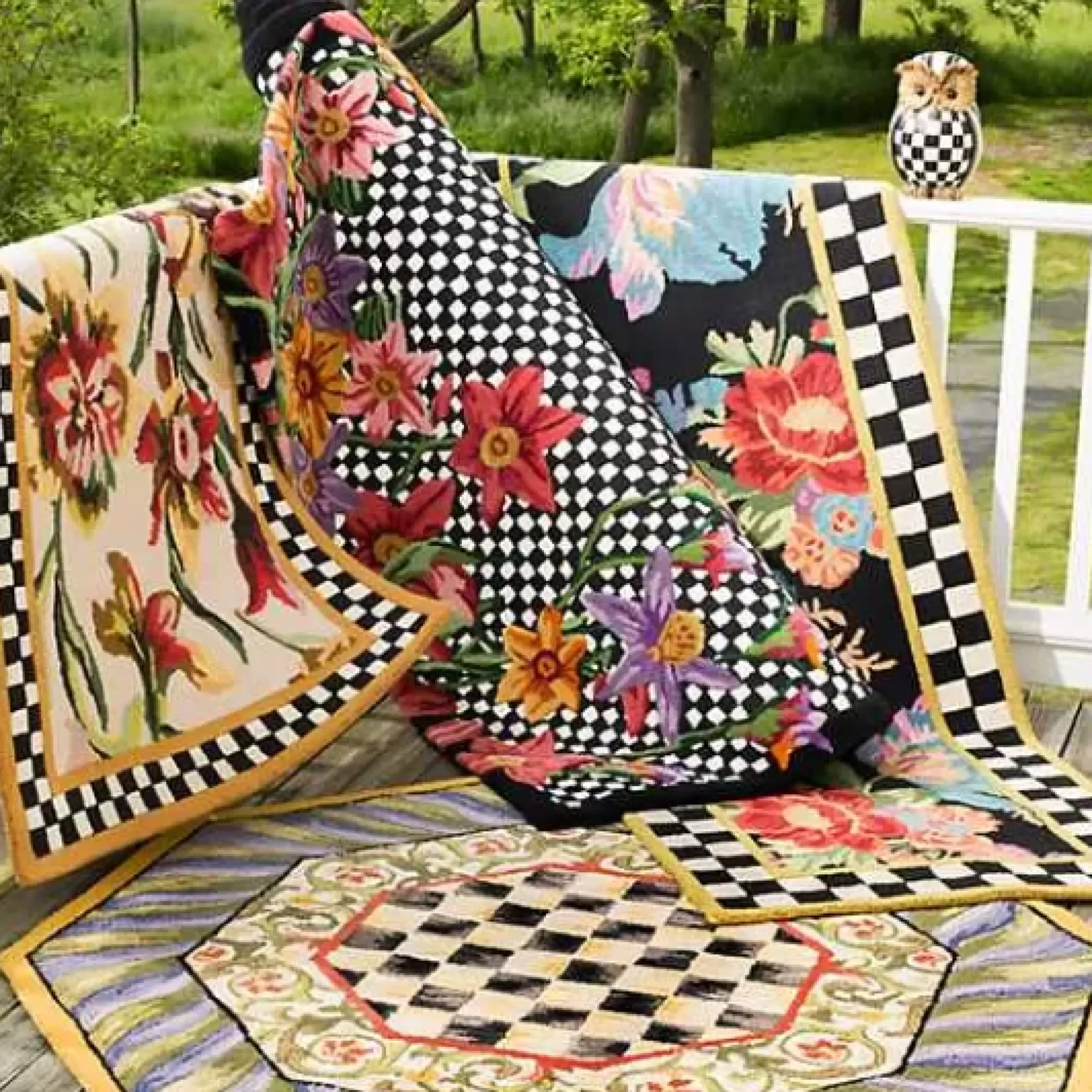 MacKenzie-Childs Courtly Check Purple Green 5' Octagon Rug< Rugs