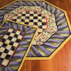 MacKenzie-Childs Courtly Check Purple Green 5' Octagon Rug< Rugs