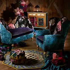 MacKenzie-Childs Courtly Check Purple Green 5' Octagon Rug< Rugs