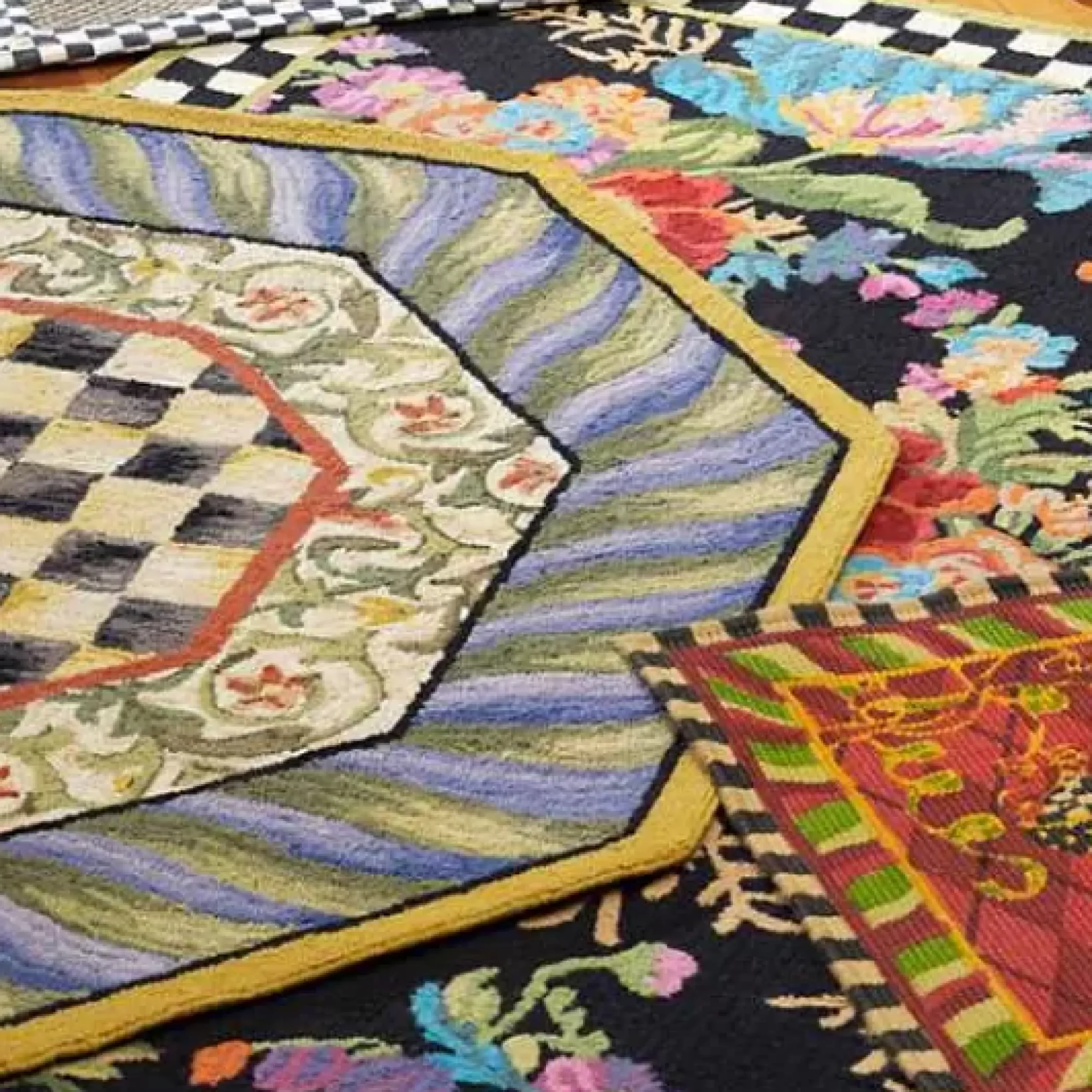 MacKenzie-Childs Courtly Check Purple Green 5' Octagon Rug< Rugs