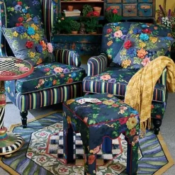 MacKenzie-Childs Courtly Check Purple Green 5' Octagon Rug< Rugs