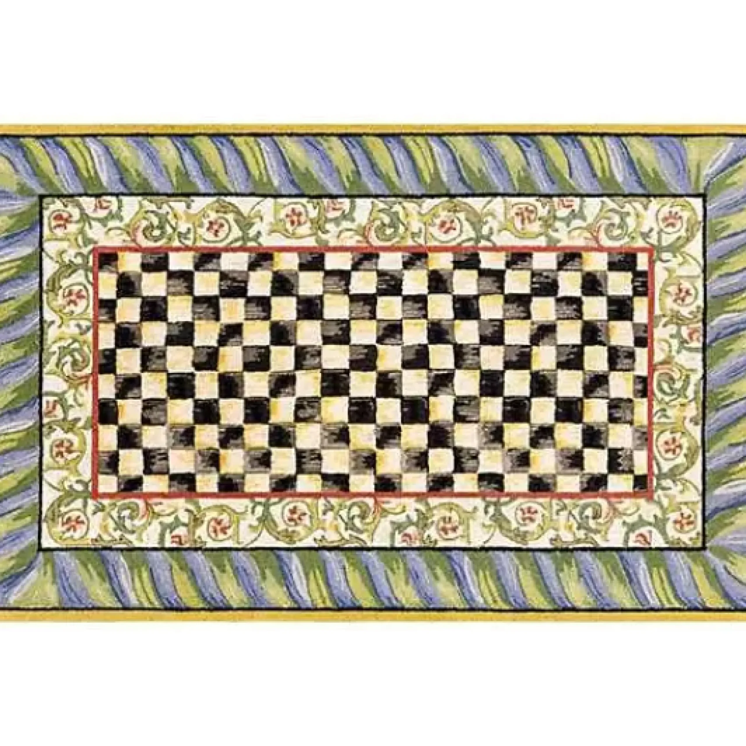 MacKenzie-Childs Courtly Check Purple Green 5' x 7'6 Washable Rug< Rugs
