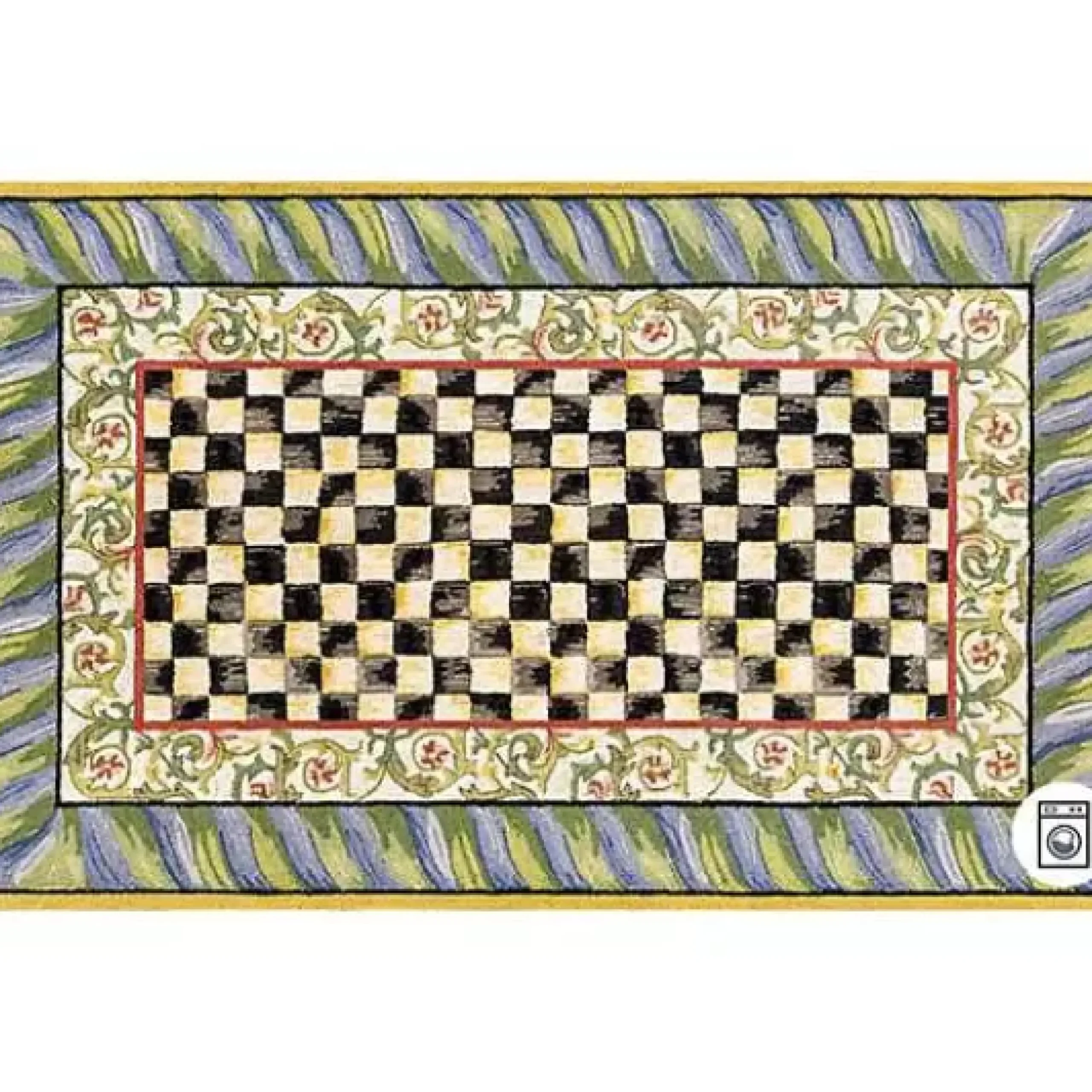 MacKenzie-Childs Courtly Check Purple Green 5' x 7'6 Washable Rug< Rugs
