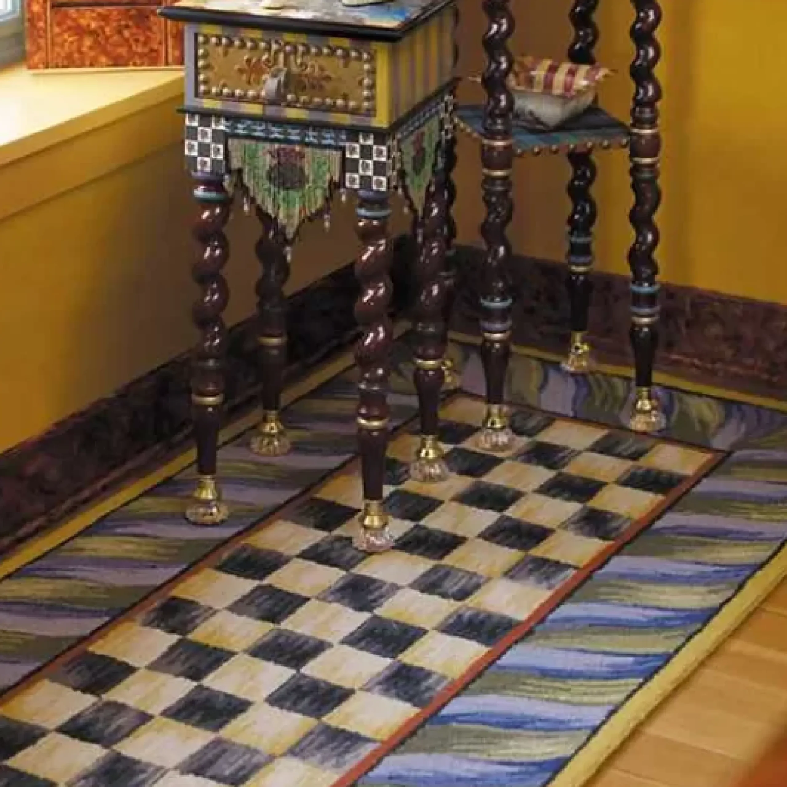 MacKenzie-Childs Courtly Check Purple Green 2'6 x 8' Runner< Rugs
