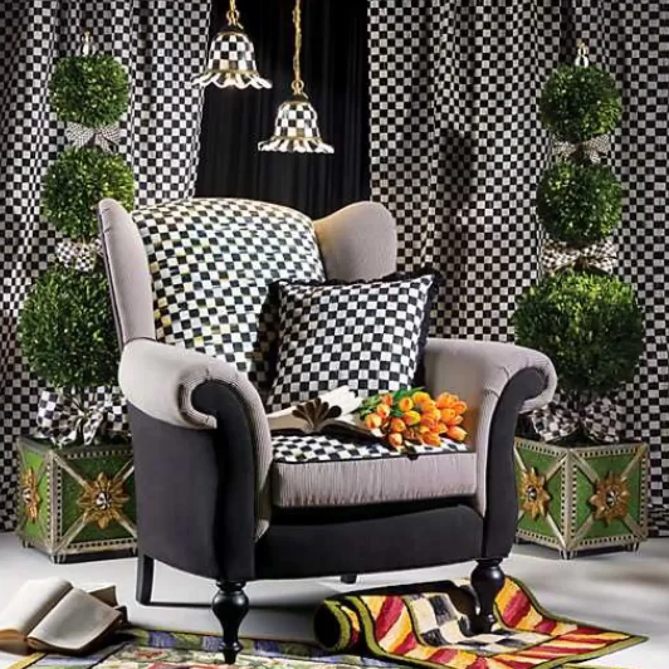 MacKenzie-Childs Courtly Check Purple Green 3' x 5' Rug< Rugs