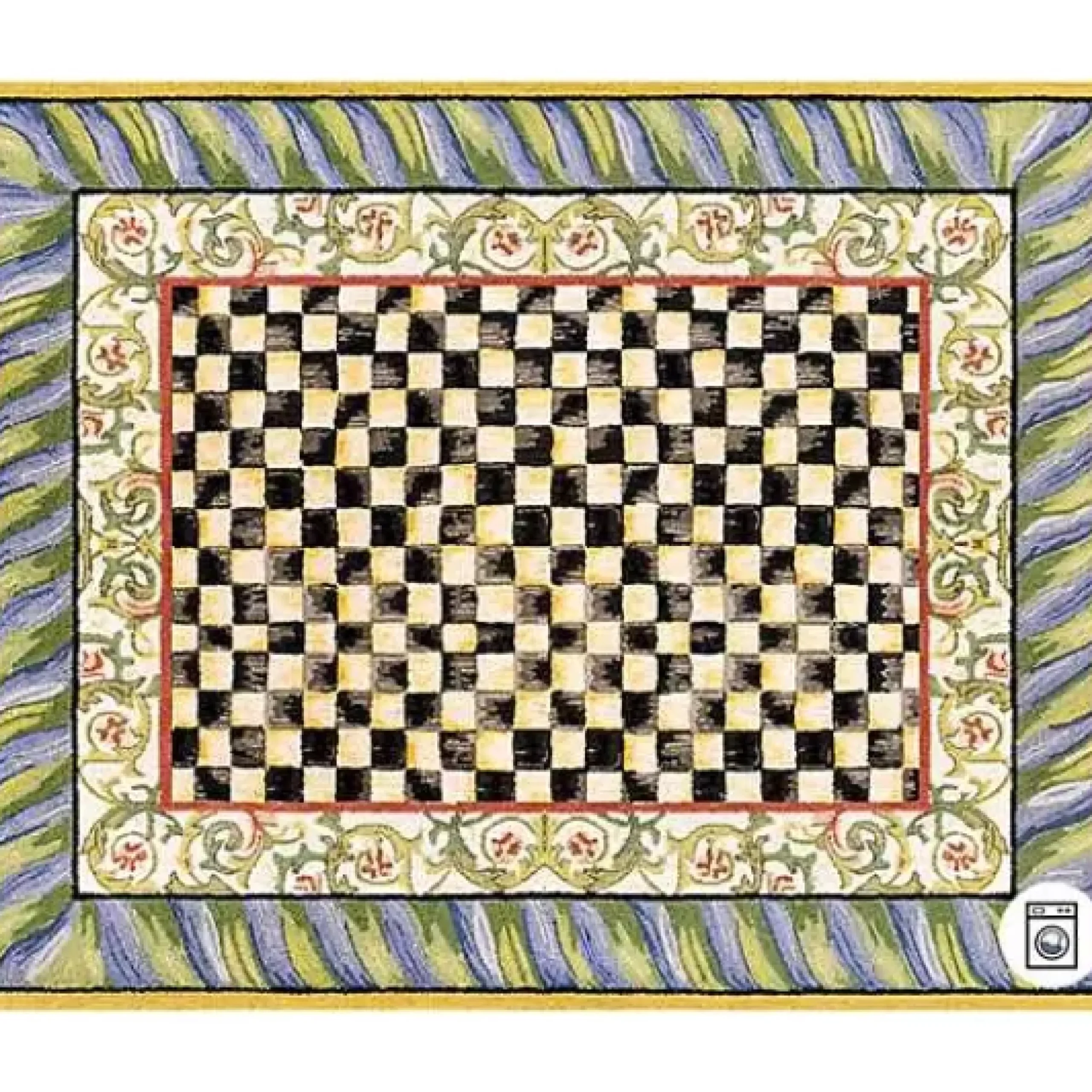 MacKenzie-Childs Courtly Check Purple Green 8' x 10' Washable Rug< Rugs