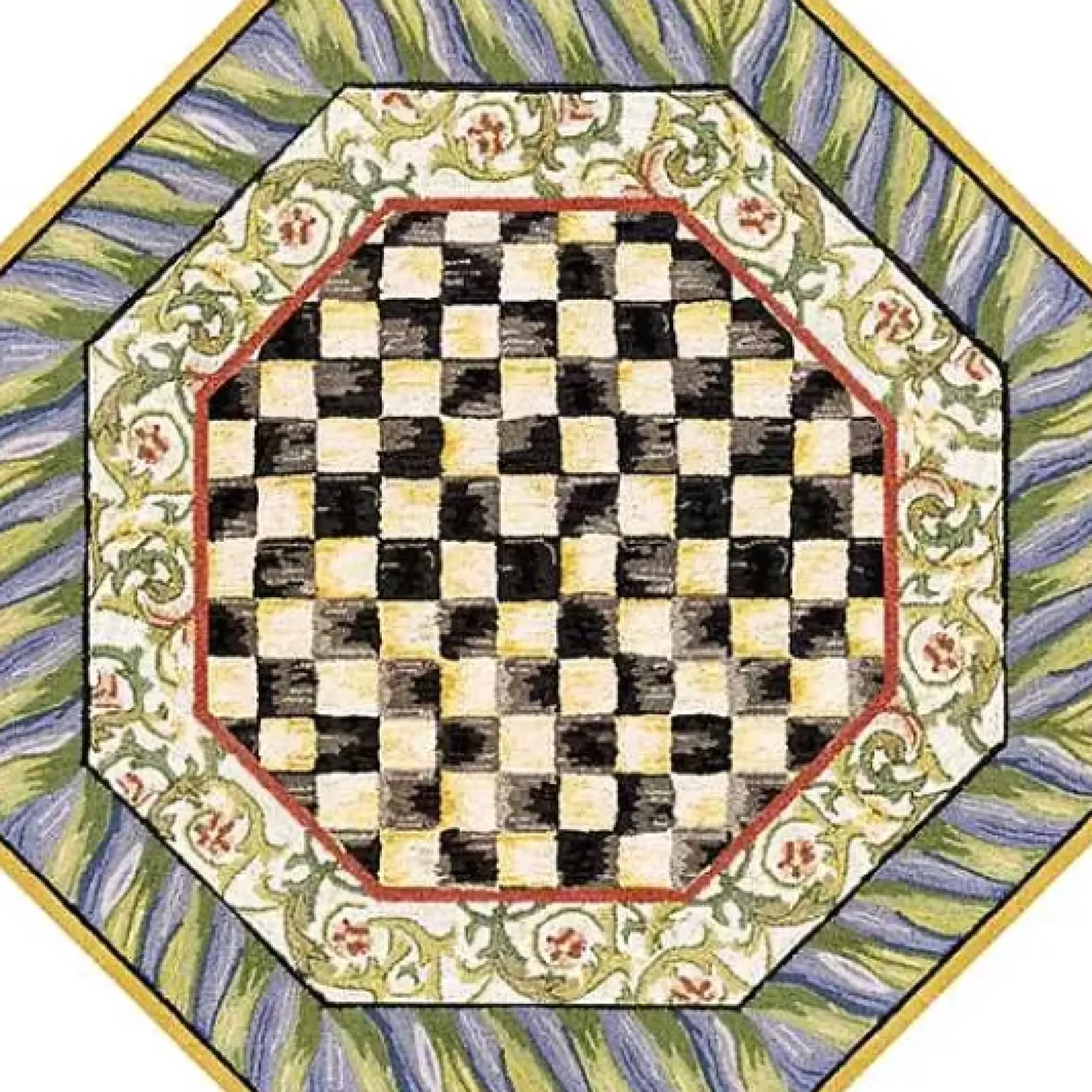 MacKenzie-Childs Courtly Check Purple Green 6' Octagon Washable Rug< Rugs