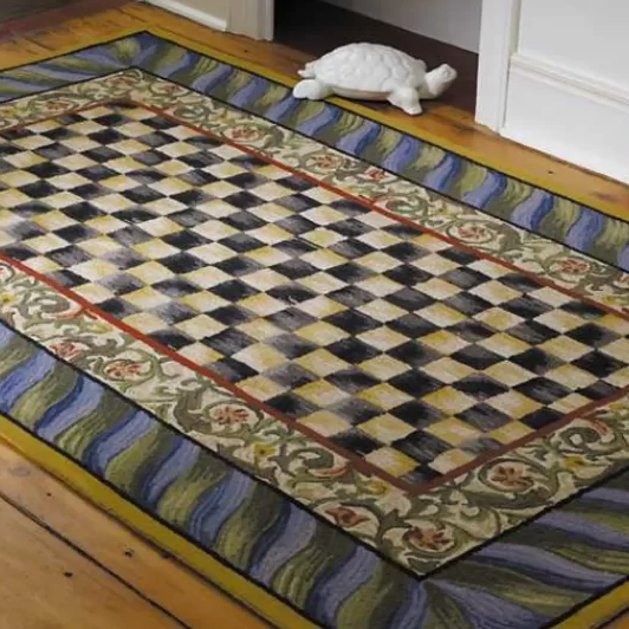 MacKenzie-Childs Courtly Check Purple Green 5' x 8' Rug< Rugs