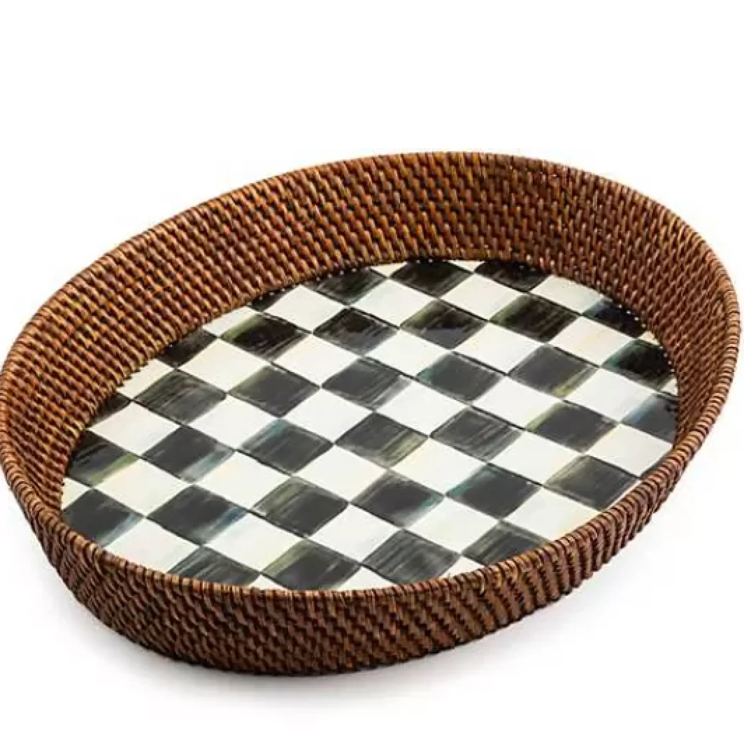 MacKenzie-Childs Courtly Check Rattan Enamel Large Serving Tray< Fall Entertaining|Bar Entertaining