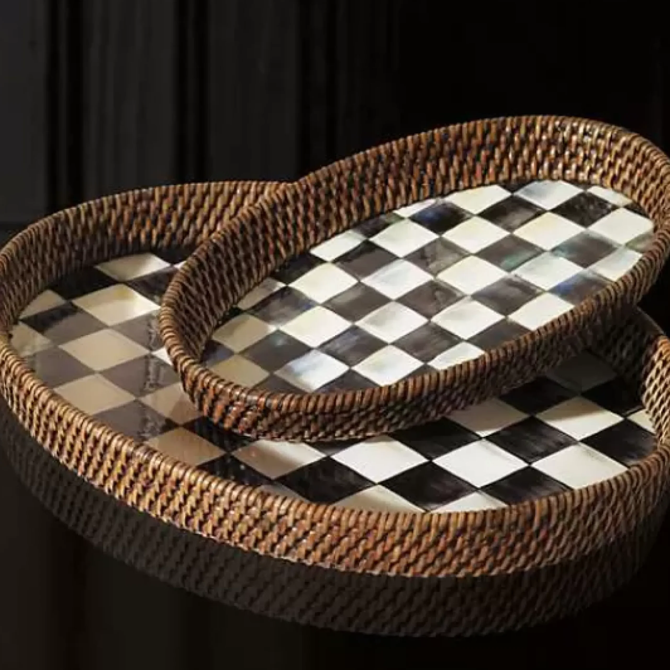 MacKenzie-Childs Courtly Check Rattan Enamel Large Serving Tray< Fall Entertaining|Bar Entertaining