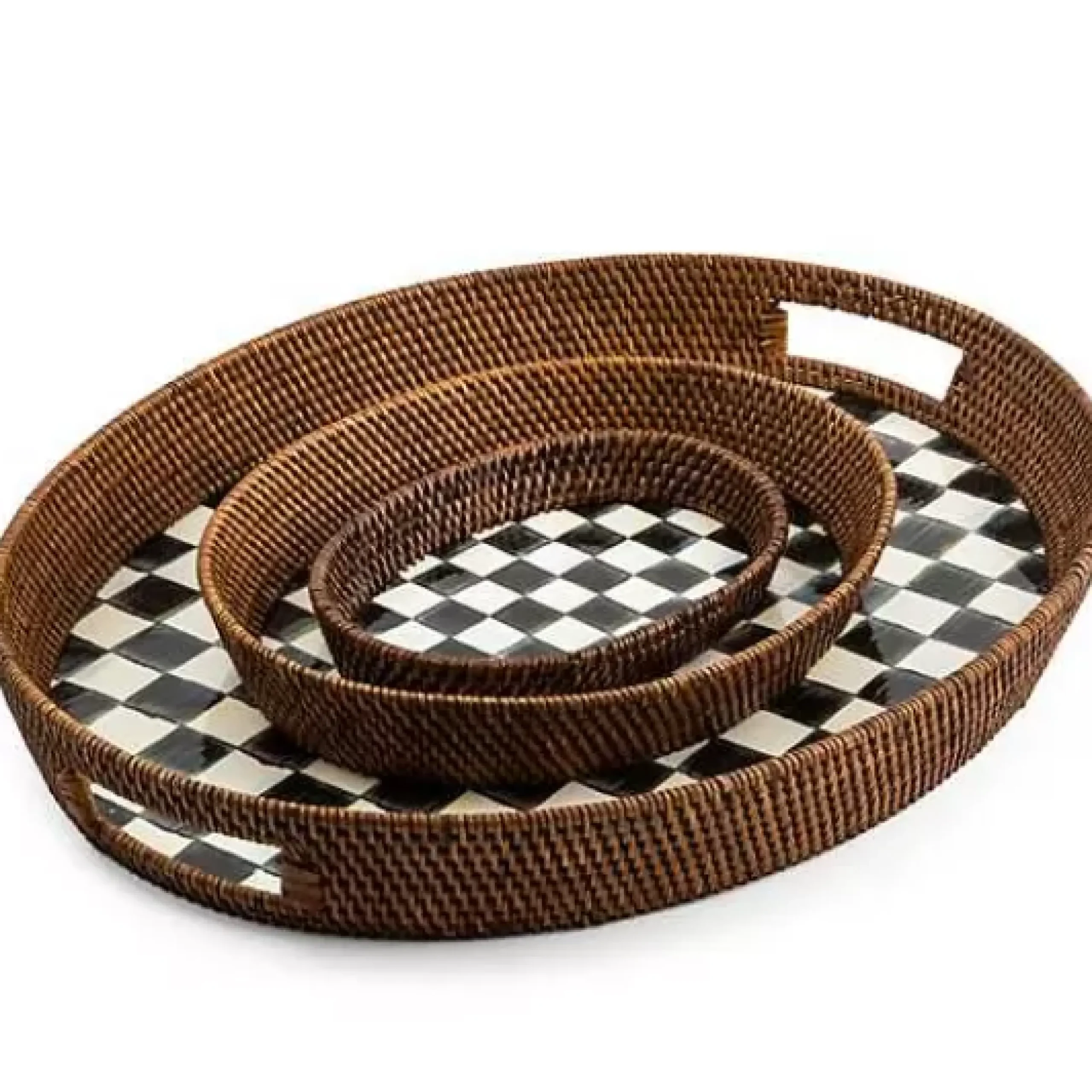MacKenzie-Childs Courtly Check Rattan Enamel Large Serving Tray< Fall Entertaining|Bar Entertaining