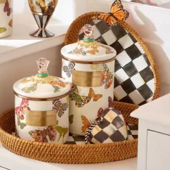 MacKenzie-Childs Courtly Check Rattan Enamel Large Serving Tray< Fall Entertaining|Bar Entertaining