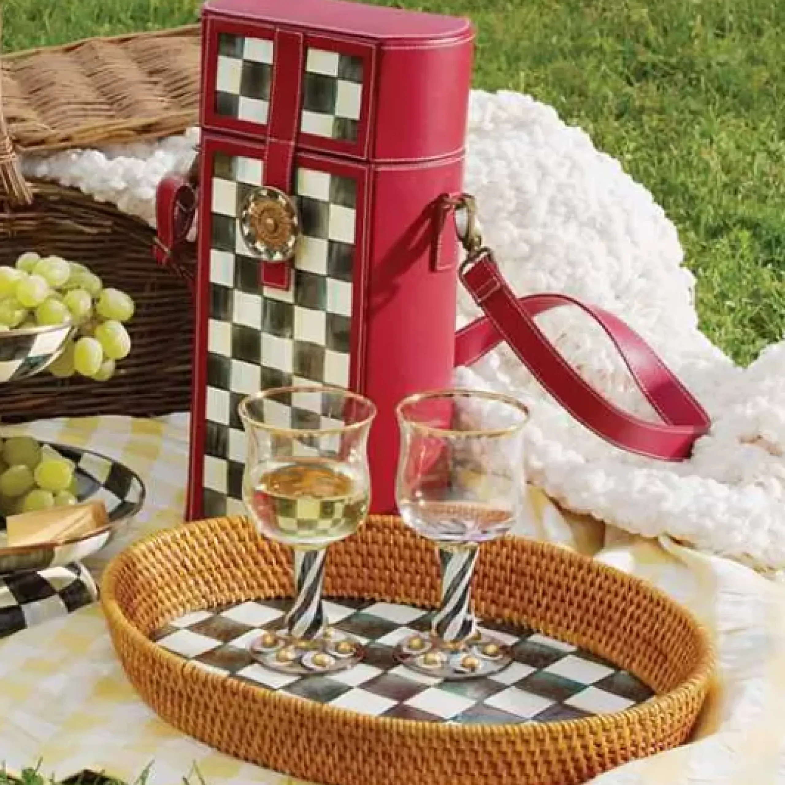 MacKenzie-Childs Courtly Check Rattan Enamel Large Serving Tray< Fall Entertaining|Bar Entertaining