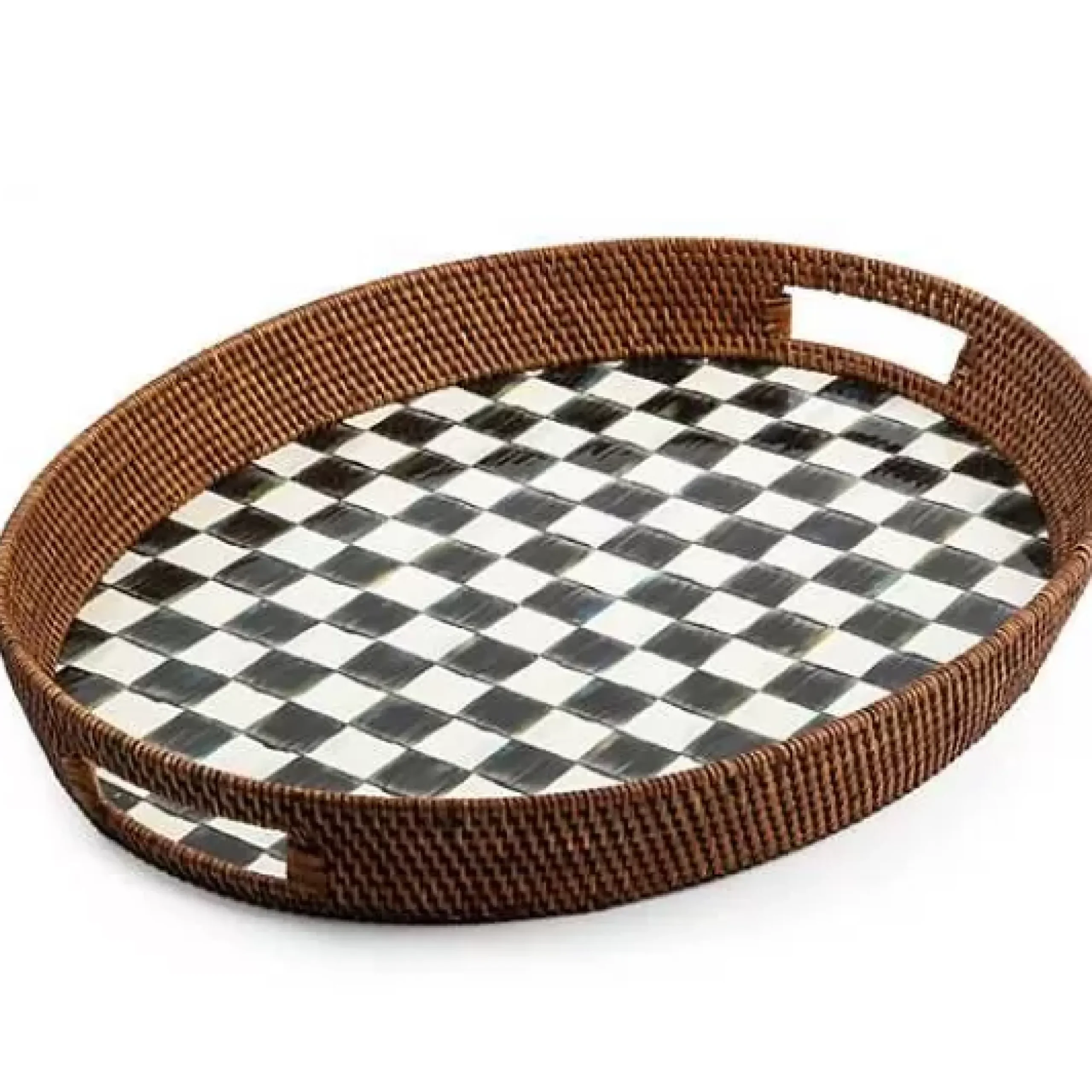 MacKenzie-Childs Courtly Check Rattan Enamel Party Serving Tray< Bar Entertaining|Serveware