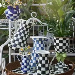 MacKenzie-Childs Courtly Check Rattan Enamel Party Serving Tray< Bar Entertaining|Serveware