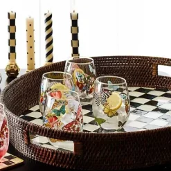 MacKenzie-Childs Courtly Check Rattan Enamel Party Serving Tray< Bar Entertaining|Serveware