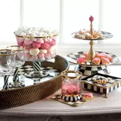 MacKenzie-Childs Courtly Check Rattan Enamel Party Serving Tray< Bar Entertaining|Serveware