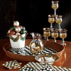 MacKenzie-Childs Courtly Check Rattan Enamel Party Serving Tray< Bar Entertaining|Serveware