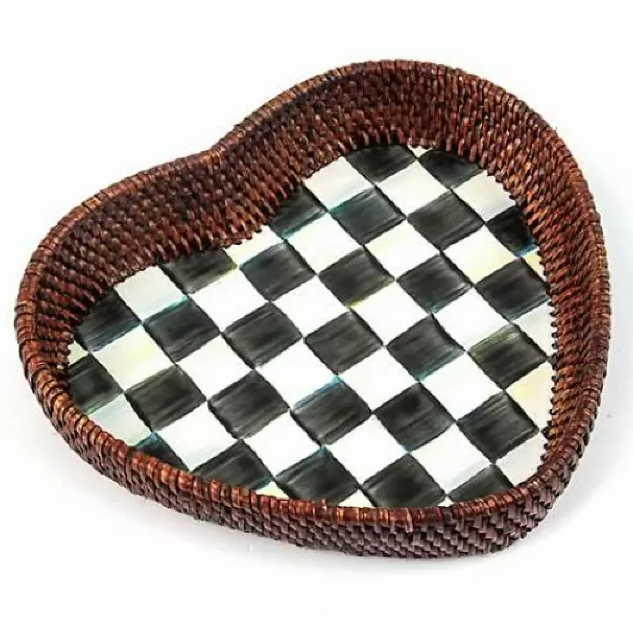 MacKenzie-Childs Courtly Check Rattan Enamel Heart Tray< The Coffee Shop|Bar Entertaining