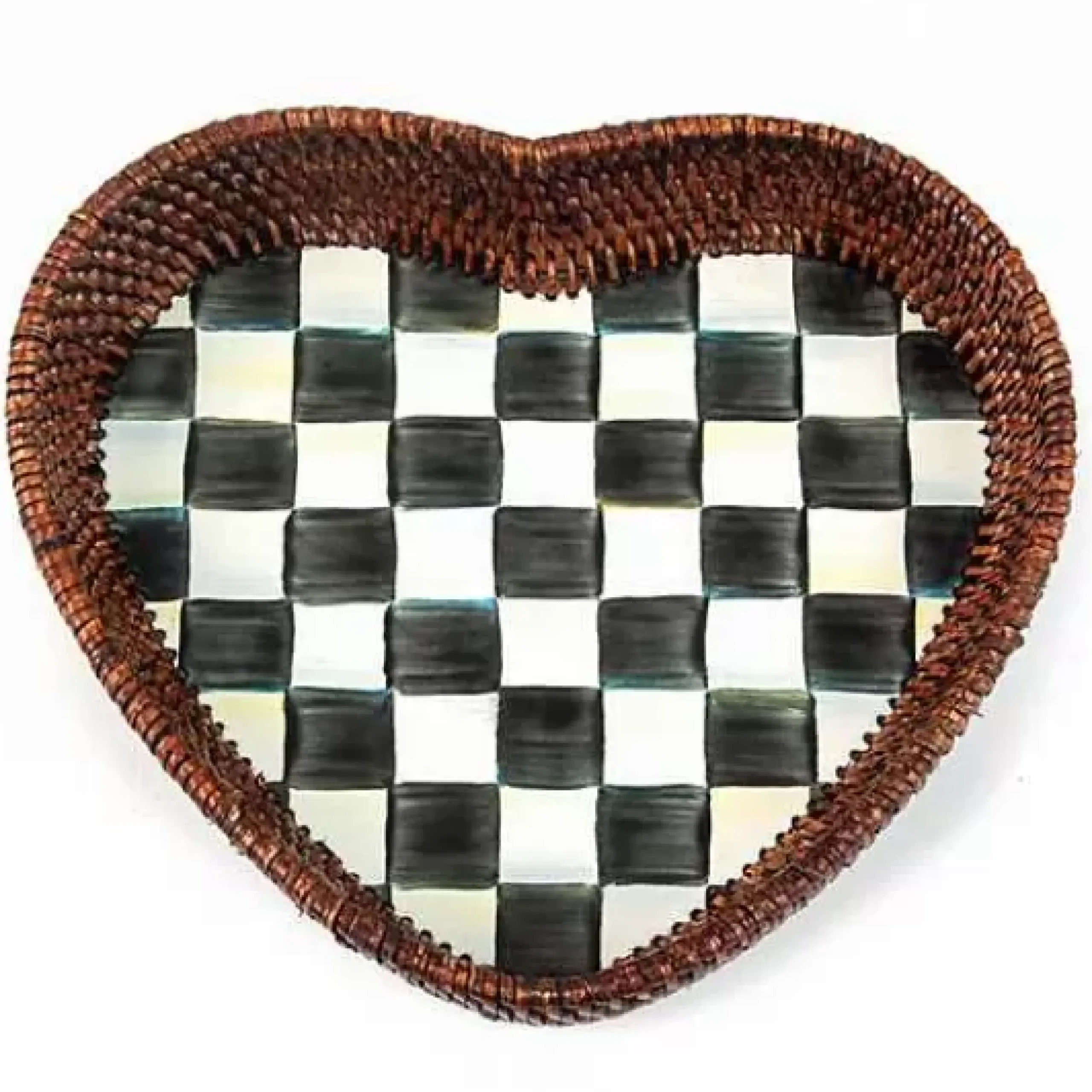 MacKenzie-Childs Courtly Check Rattan Enamel Heart Tray< The Coffee Shop|Bar Entertaining