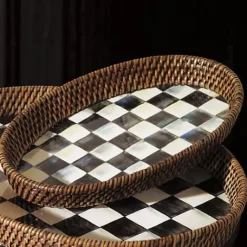 MacKenzie-Childs Courtly Check Rattan  Enamel Small Serving Tray< The Coffee Shop|Bar Entertaining