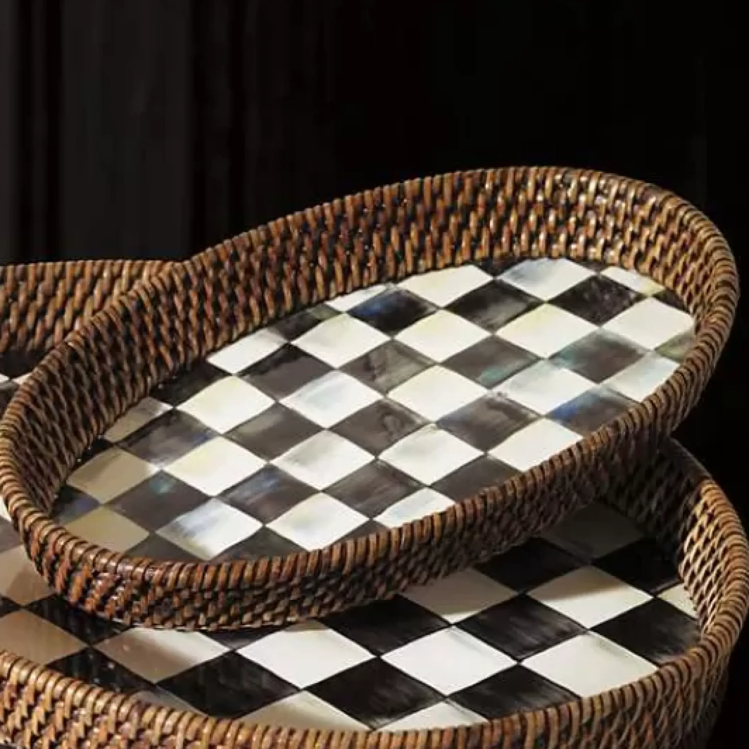 MacKenzie-Childs Courtly Check Rattan Enamel Small Serving Tray< The Coffee Shop|Bar Entertaining