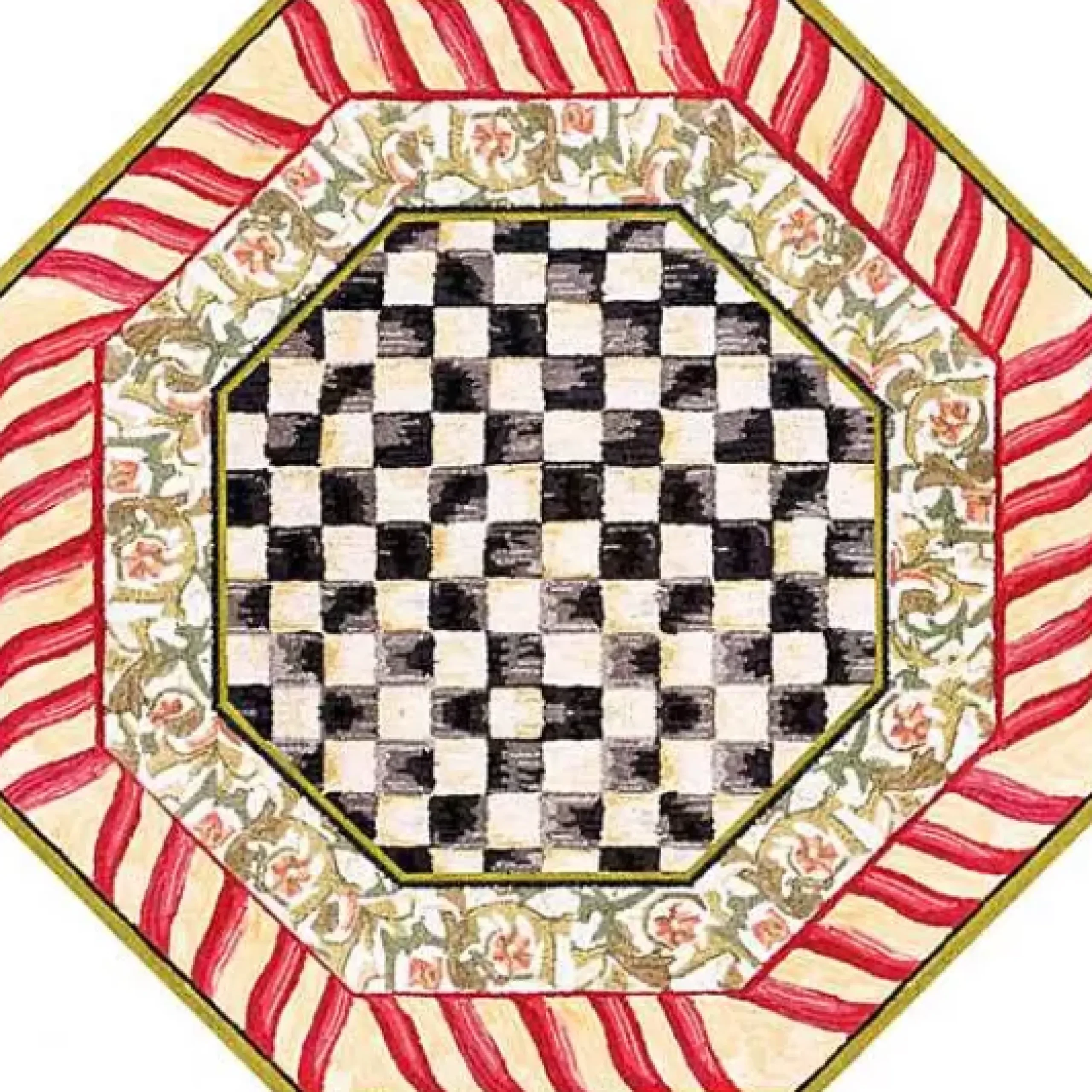 MacKenzie-Childs Courtly Check Red Gold 6' Octagon Washable Rug< Rugs