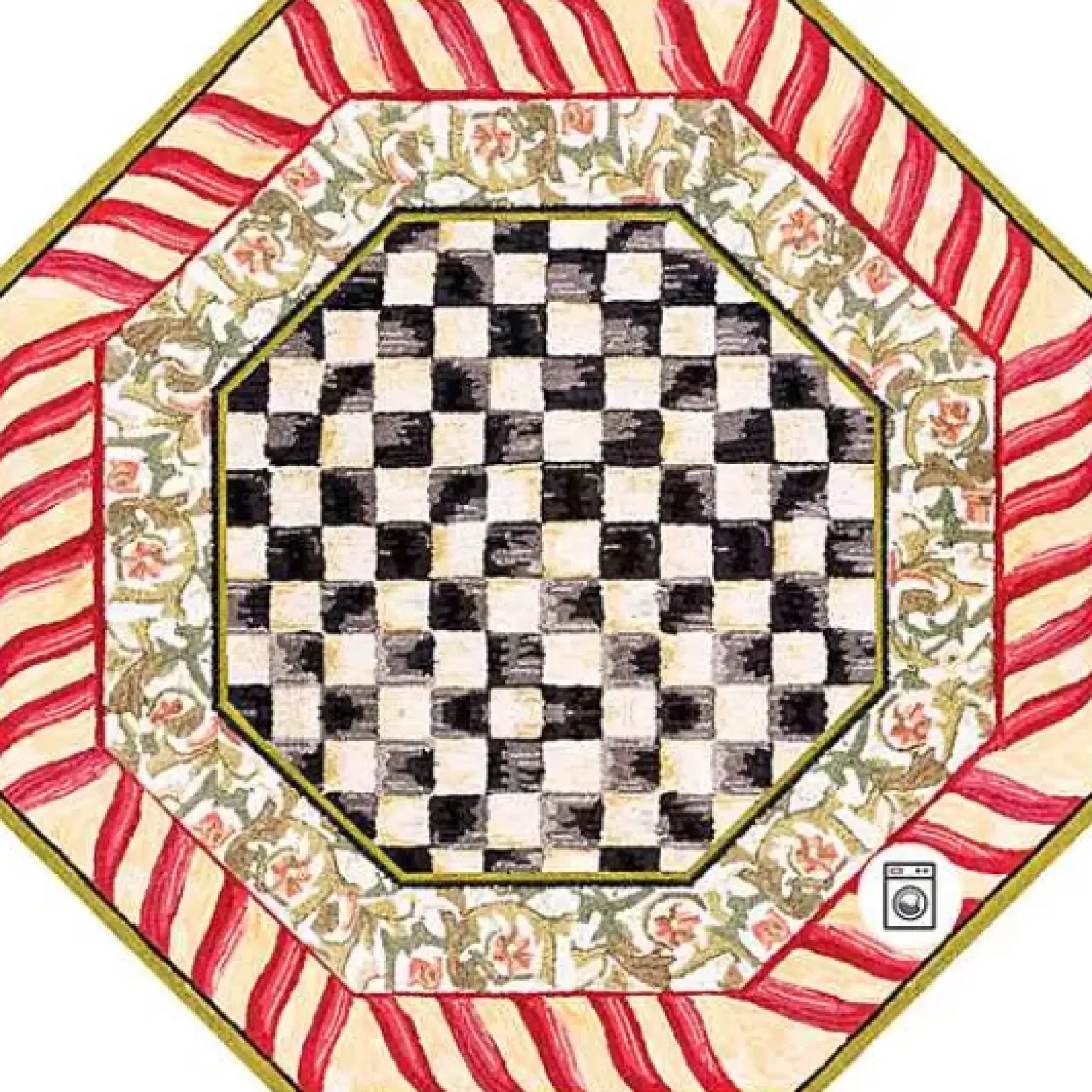 MacKenzie-Childs Courtly Check Red Gold 6' Octagon Washable Rug< Rugs