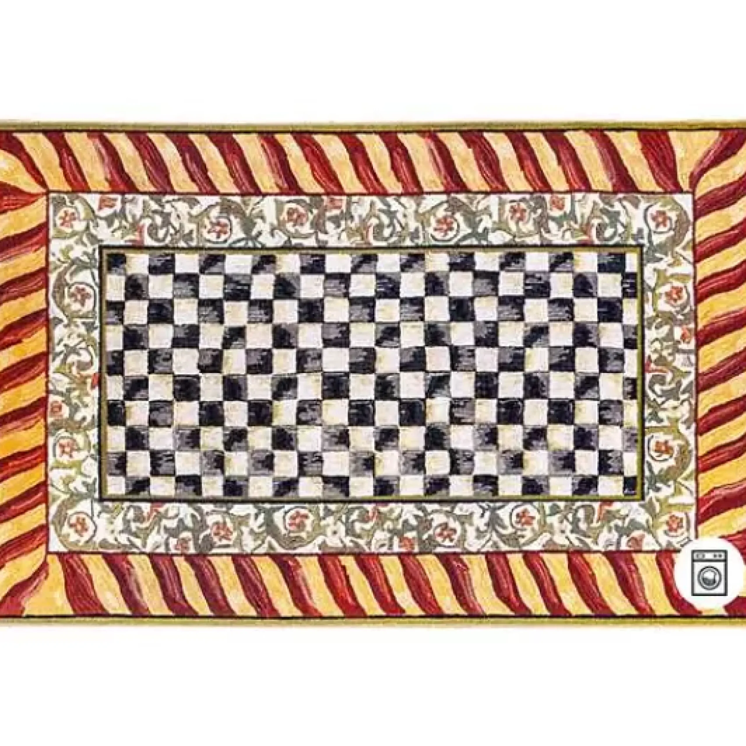 MacKenzie-Childs Courtly Check Red Gold 5' x 7'6 Washable Rug< Rugs