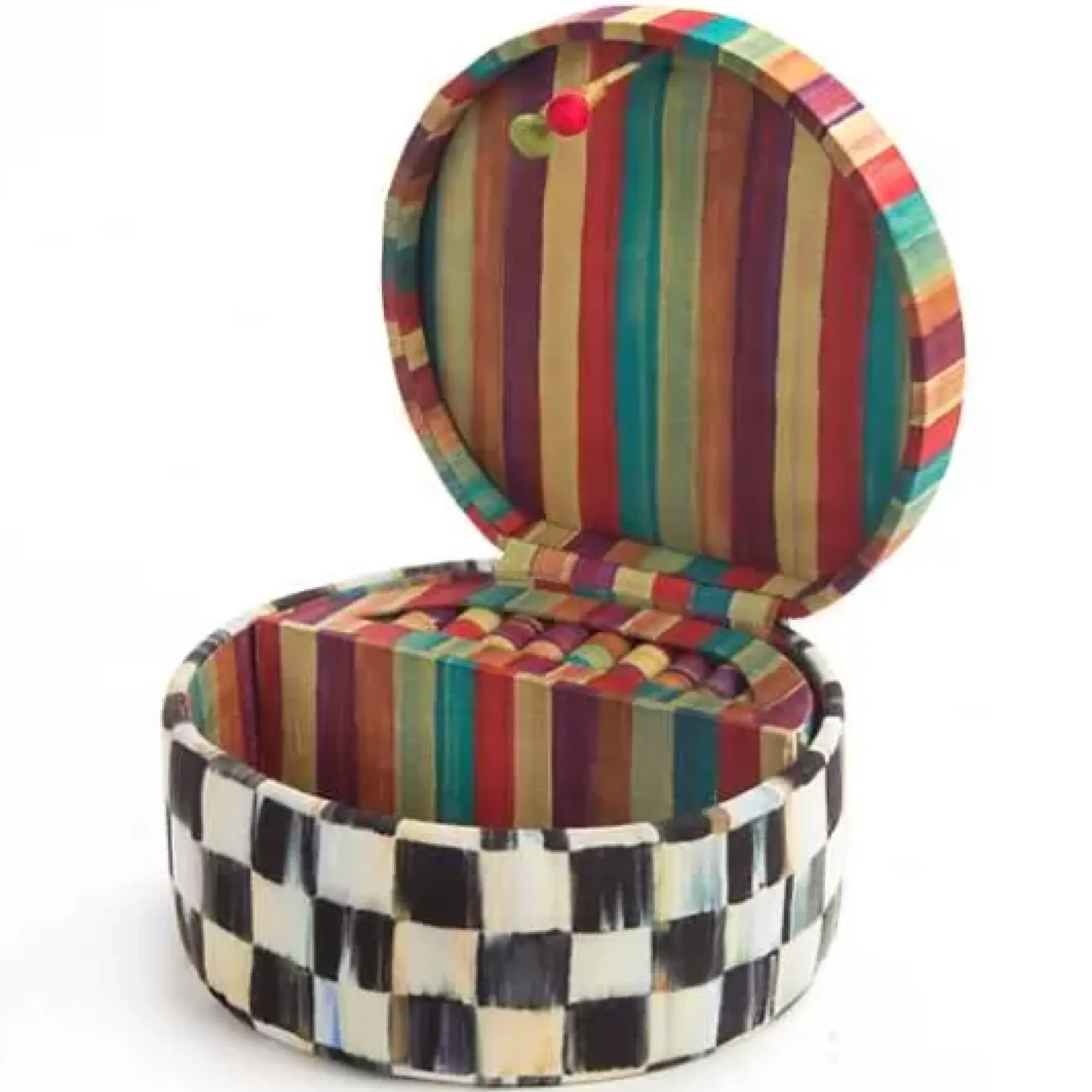 MacKenzie-Childs Courtly Check Round Jewelry Box< Bath & Bath Accessories|Room Accents