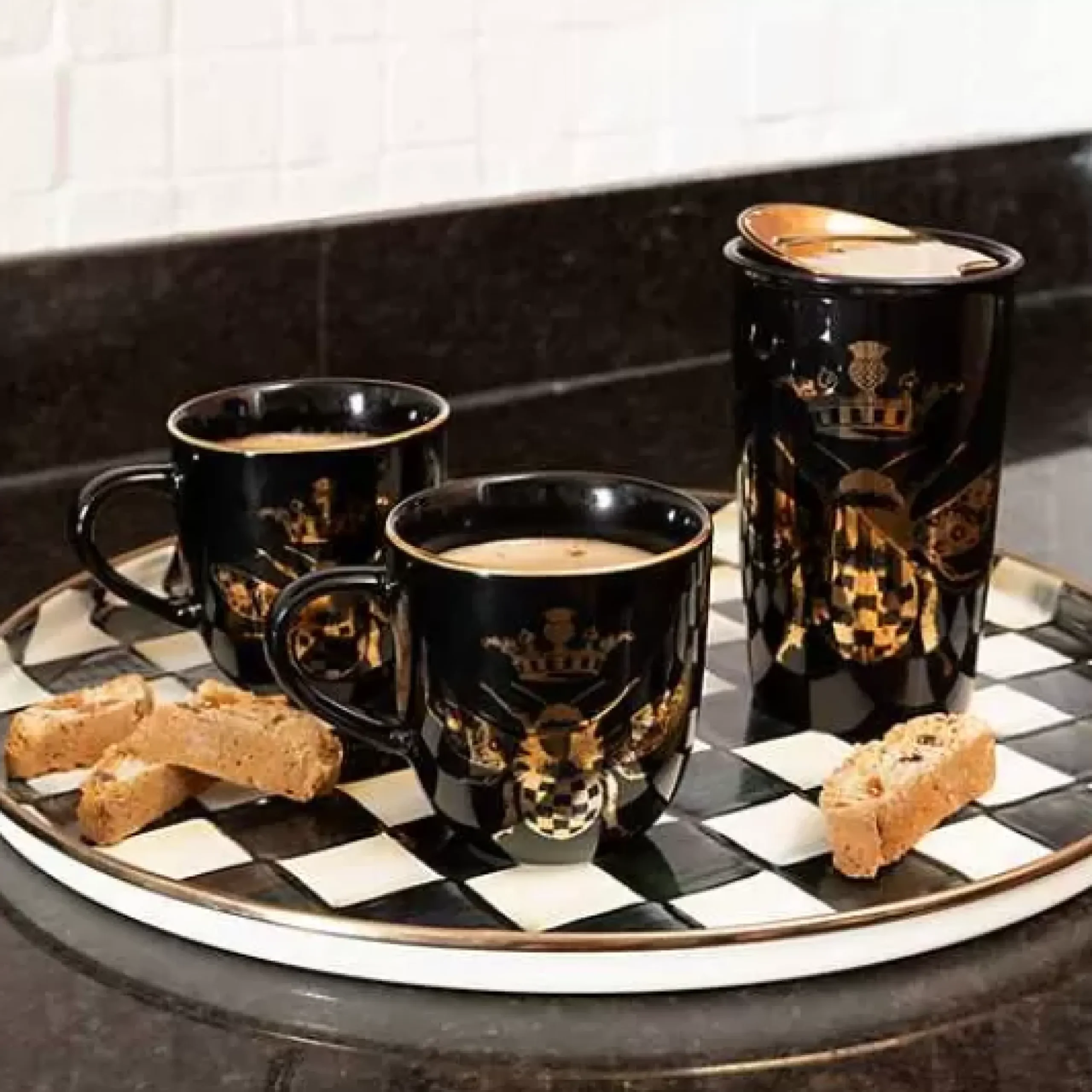 MacKenzie-Childs Courtly Check Round Tray< The Coffee Shop|Fall Entertaining