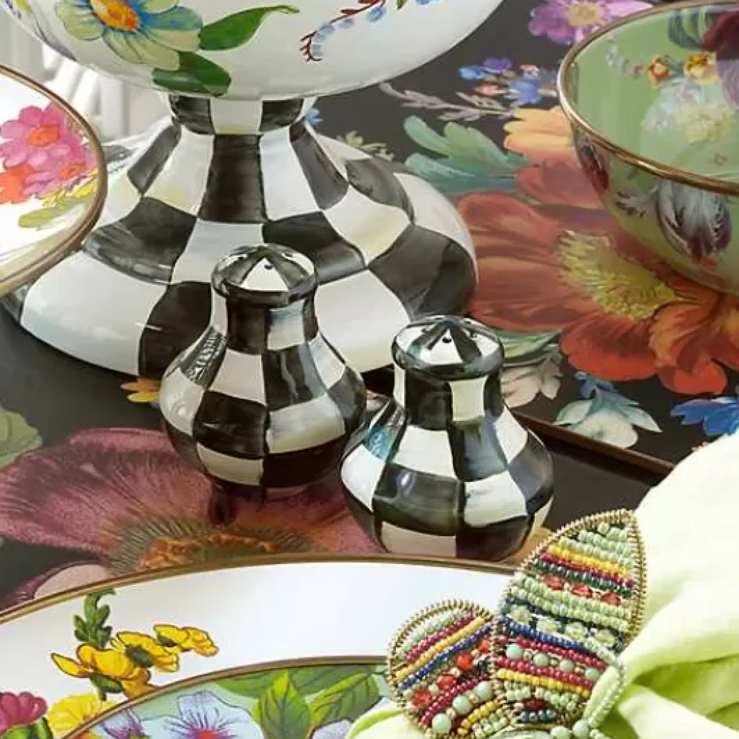 MacKenzie-Childs Courtly Check Salt Pepper Shakers< Fall Entertaining|Table Accessories