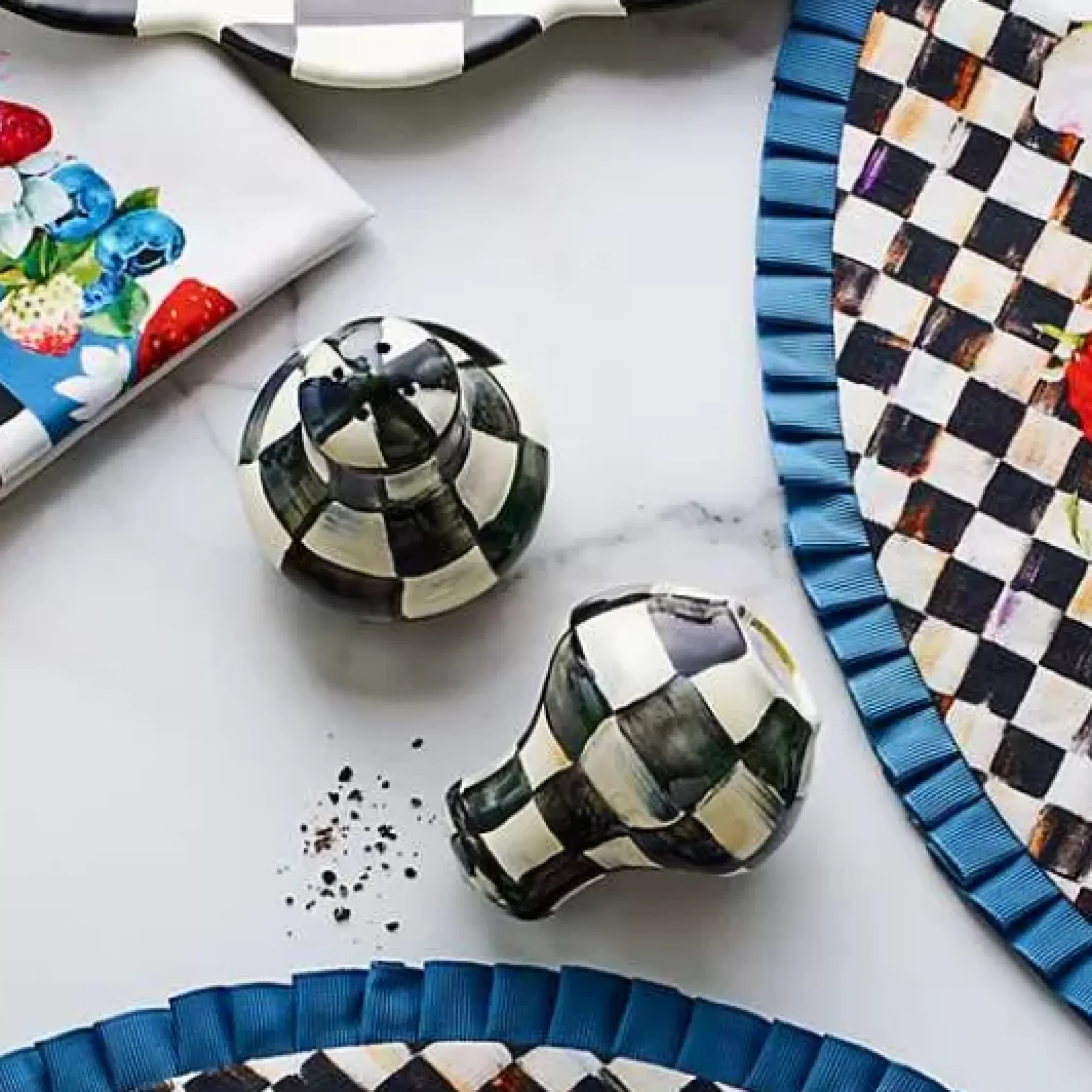 MacKenzie-Childs Courtly Check Salt Pepper Shakers< Fall Entertaining|Table Accessories