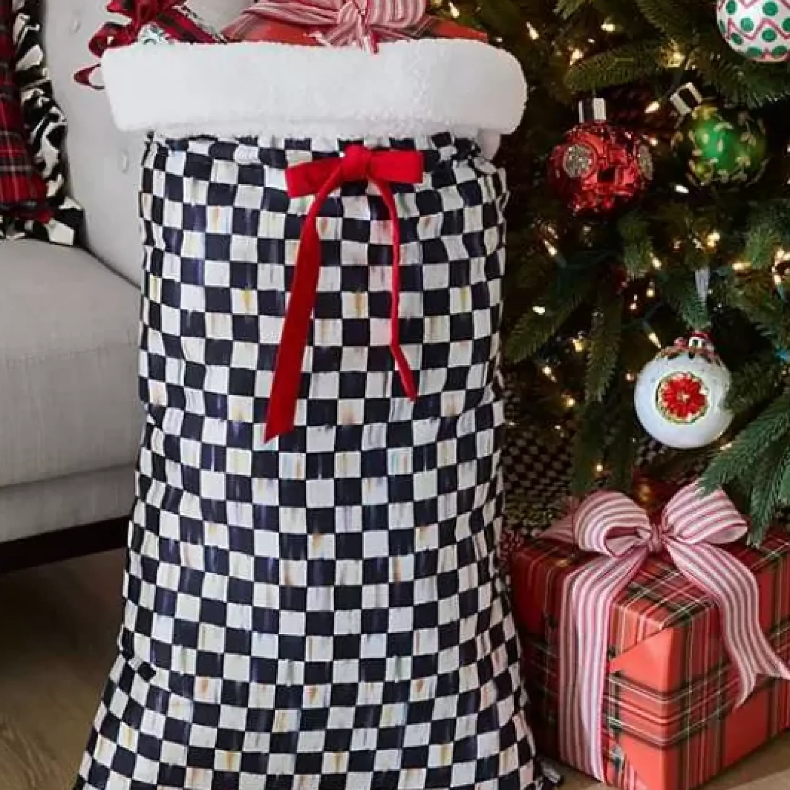 MacKenzie-Childs Courtly Check Santa Bag< Finishing Touches|Room Accents