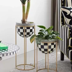 MacKenzie-Childs Courtly Check Short Plant Stand< Outdoor