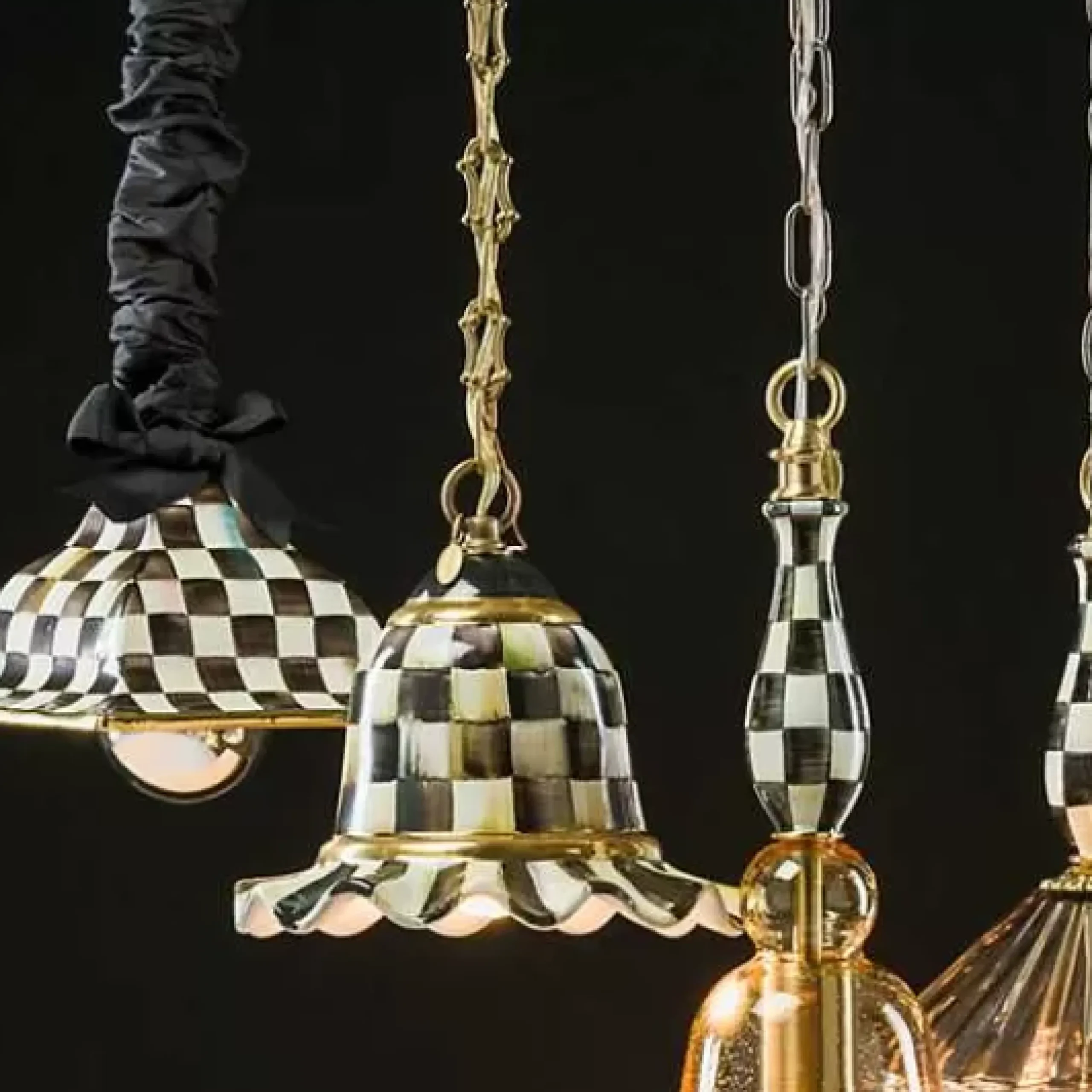 MacKenzie-Childs Courtly Check Small Ceramic Pendant Lamp< Lighting