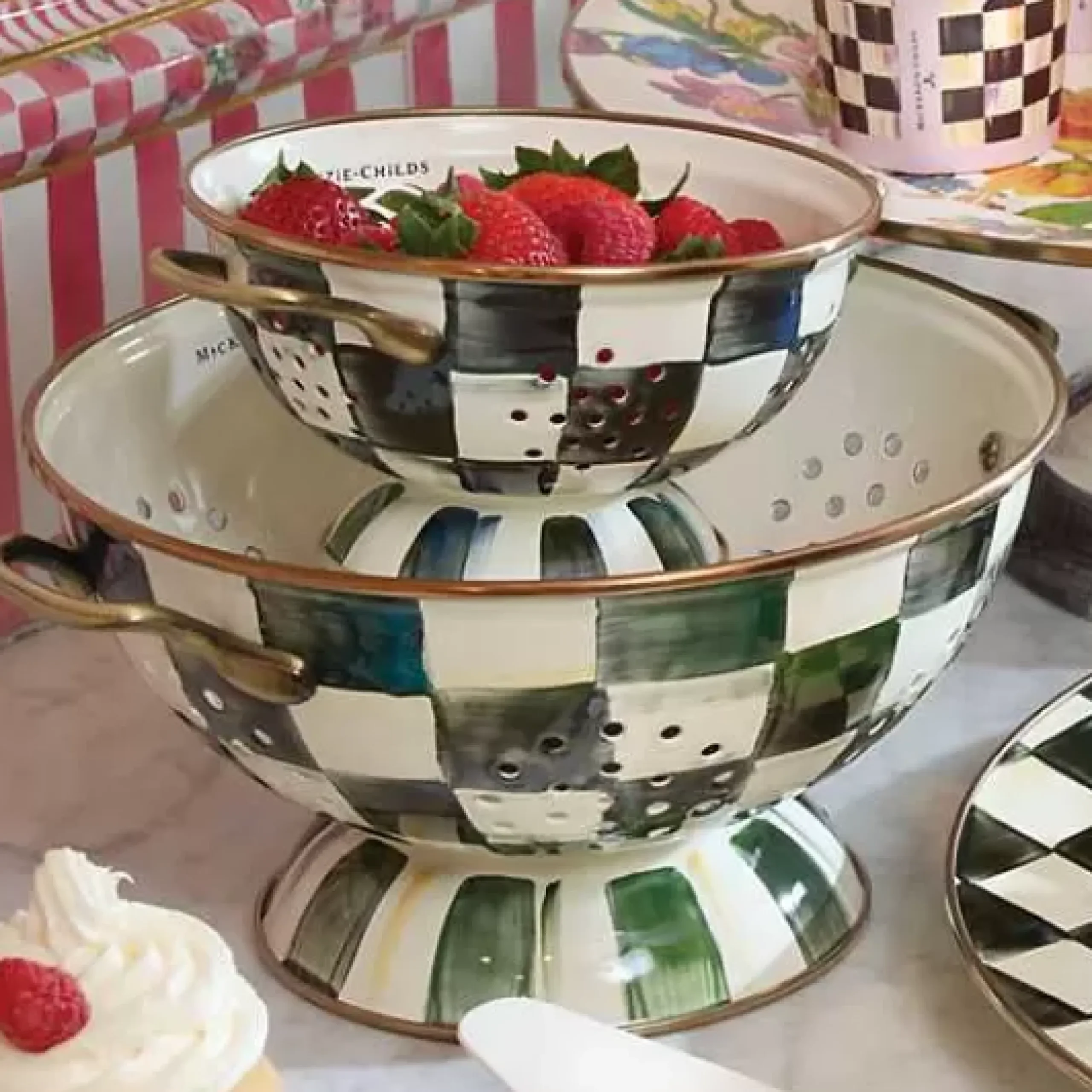 MacKenzie-Childs Courtly Check Small Colander< Kitchen Utensils & Tools