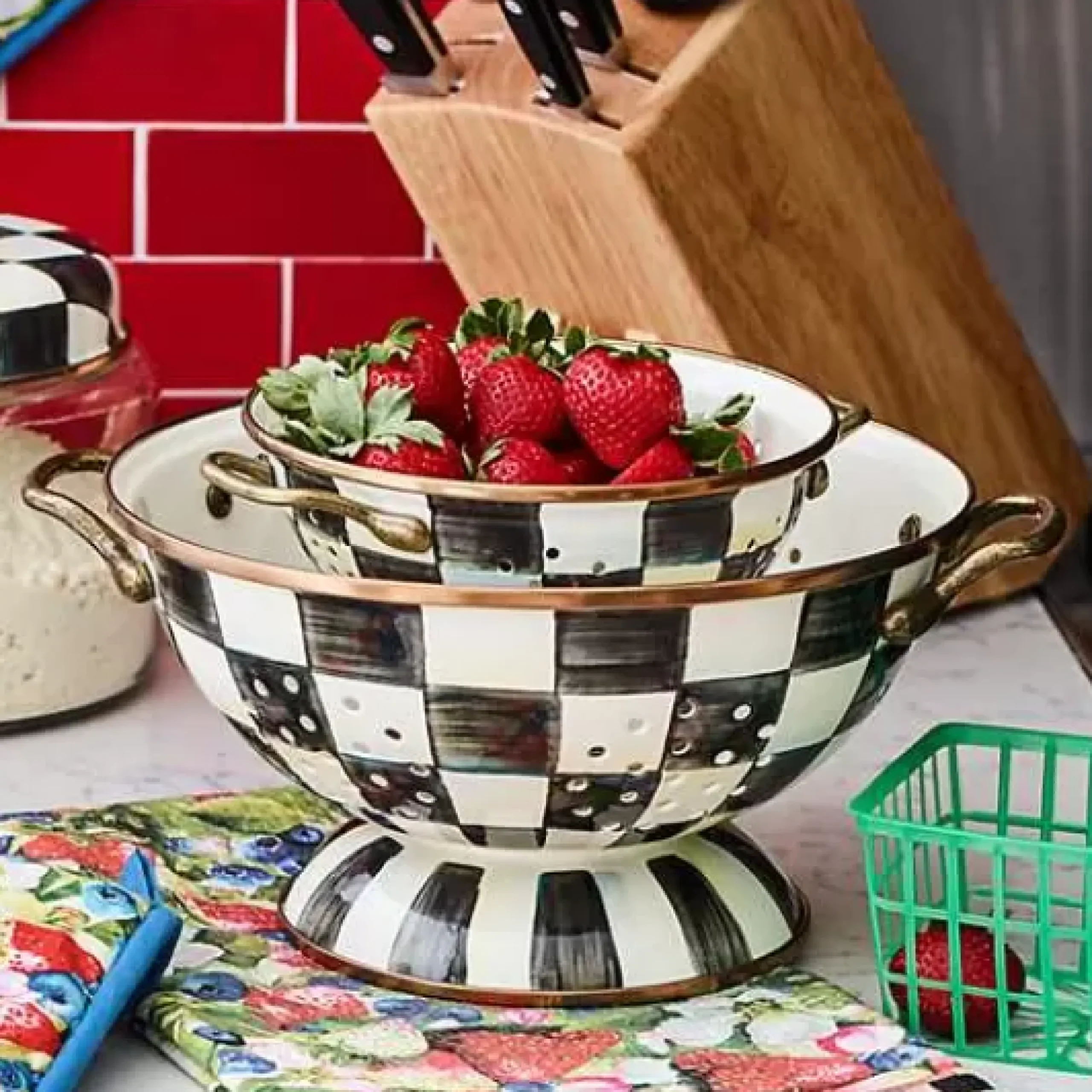 MacKenzie-Childs Courtly Check Small Colander< Kitchen Utensils & Tools