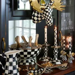 MacKenzie-Childs Courtly Check Small Enamel Candlestick< Candles & Fragrances|Table Accessories