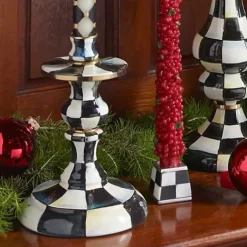 MacKenzie-Childs Courtly Check Small Enamel Candlestick< Candles & Fragrances|Table Accessories