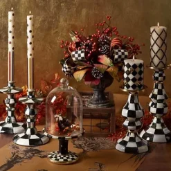 MacKenzie-Childs Courtly Check Small Enamel Candlestick< Candles & Fragrances|Table Accessories