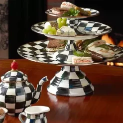 MacKenzie-Childs Courtly Check Small Pedestal Platter< Fall Entertaining|Serveware