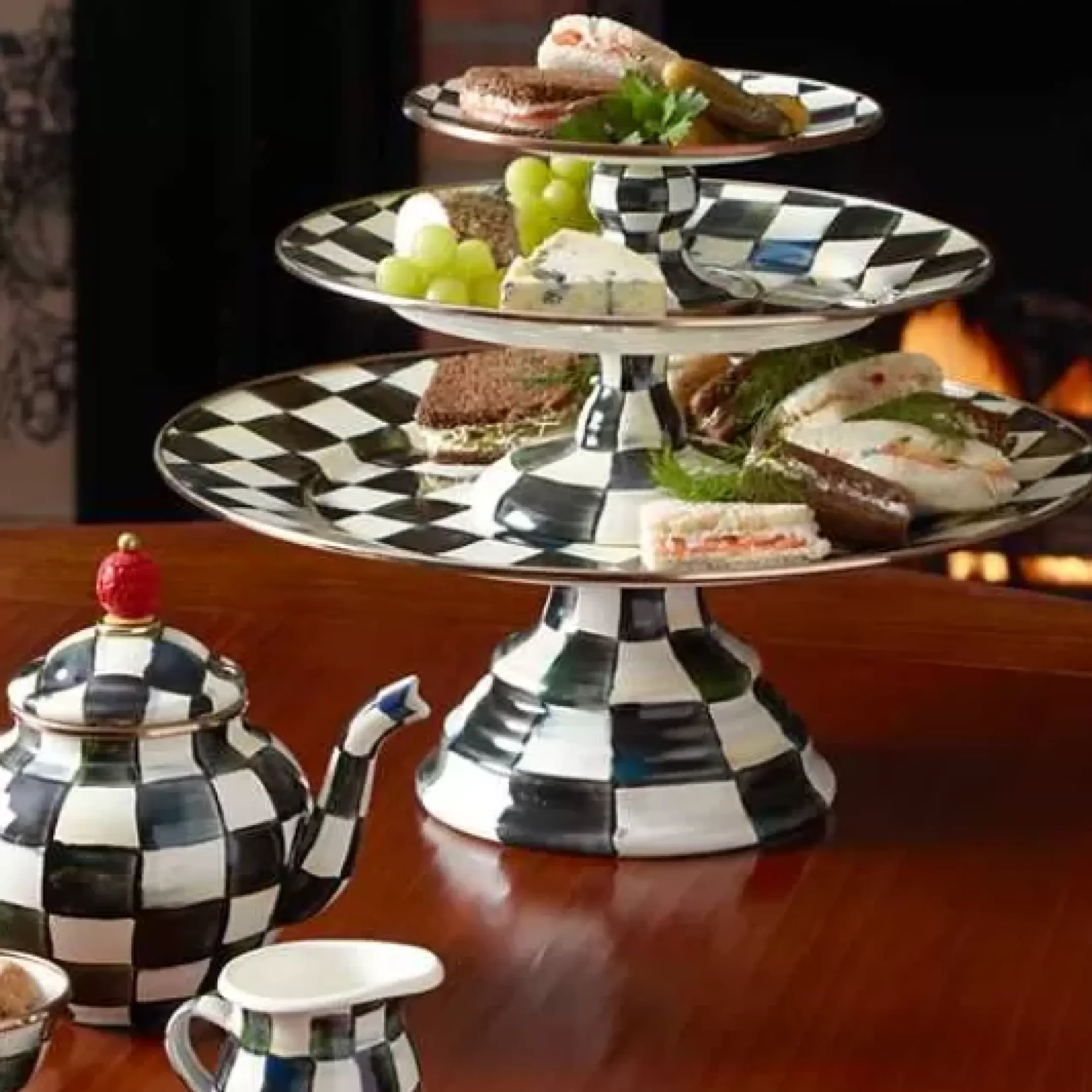 MacKenzie-Childs Courtly Check Small Pedestal Platter< Fall Entertaining|Serveware