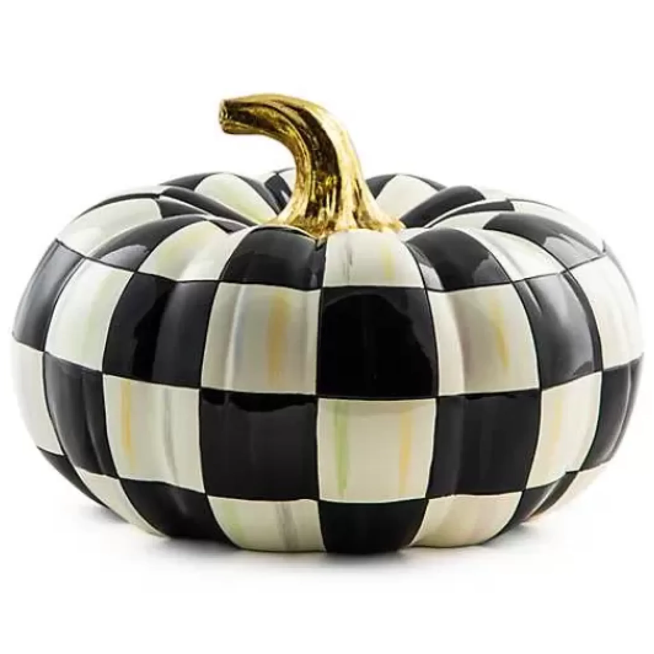 MacKenzie-Childs Courtly Check Squashed Glossy Medium Pumpkin< Pumpkins|The Halloween Shop
