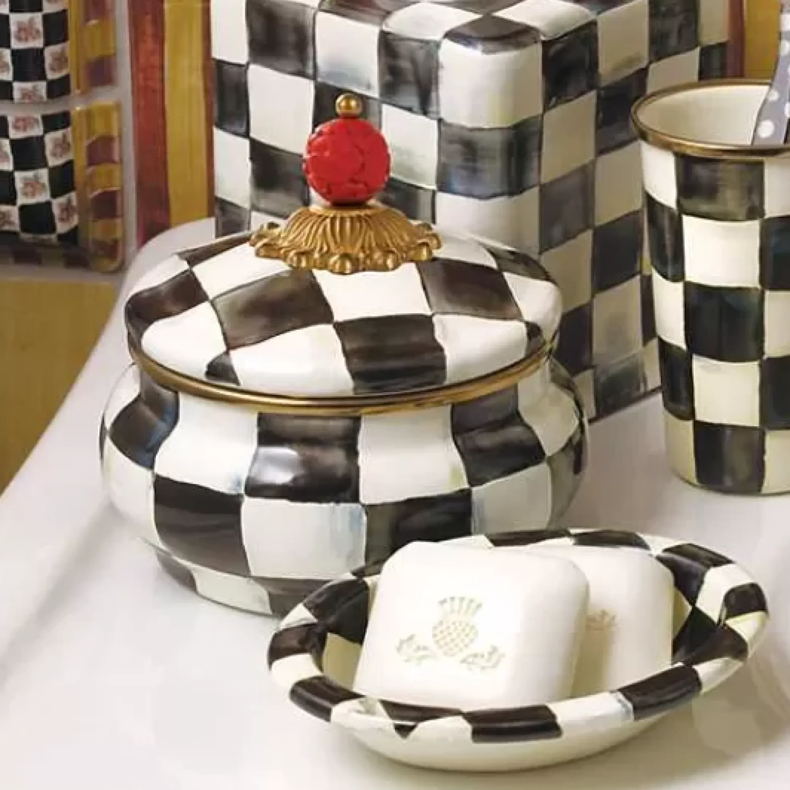 MacKenzie-Childs Courtly Check Squashed Pot< Bath & Bath Accessories|Room Accents