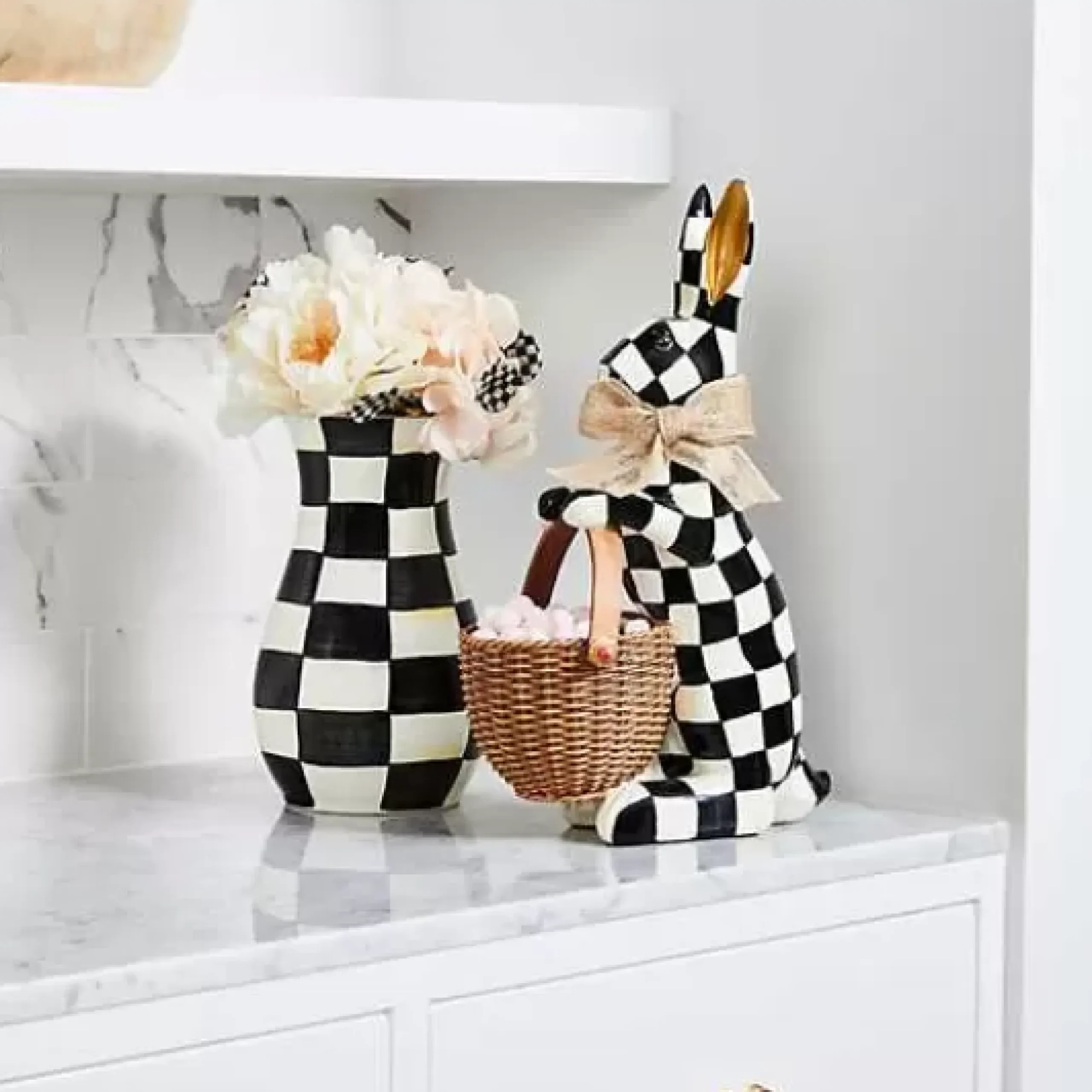 MacKenzie-Childs Courtly Check Tall Vase Bouquet Set< Greenery & Florals|Room Accents