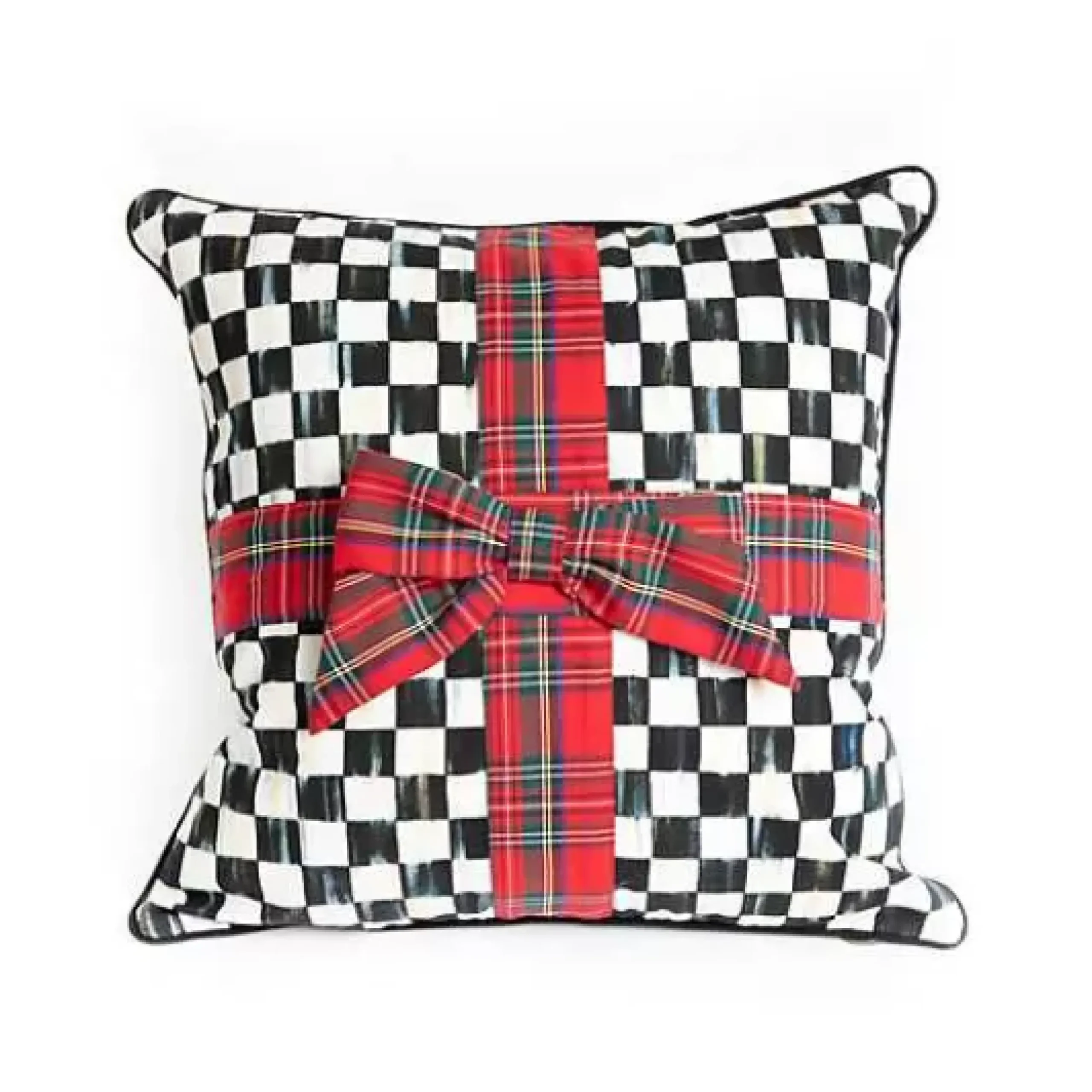 MacKenzie-Childs Courtly Check Tartan Bow Throw Pillow< Holiday|Pillows, Throws, & Cushions