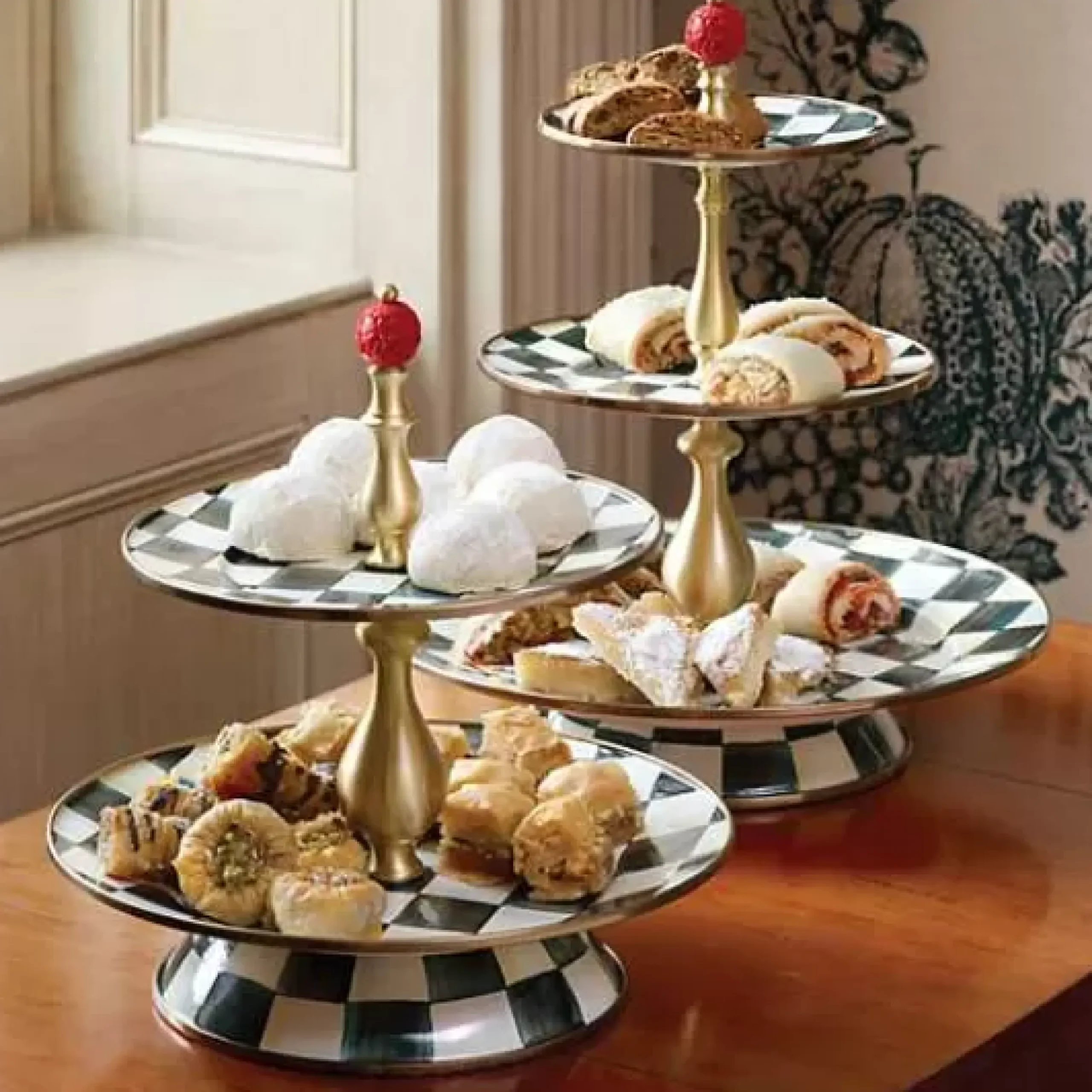 MacKenzie-Childs Courtly Check Two Tier Sweet Stand< Bar Entertaining