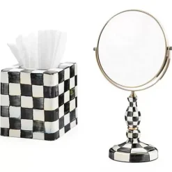MacKenzie-Childs Courtly Check Vanity Mirror  Tissue Box Cover Set< Decor Sets|Bath & Bath Accessories