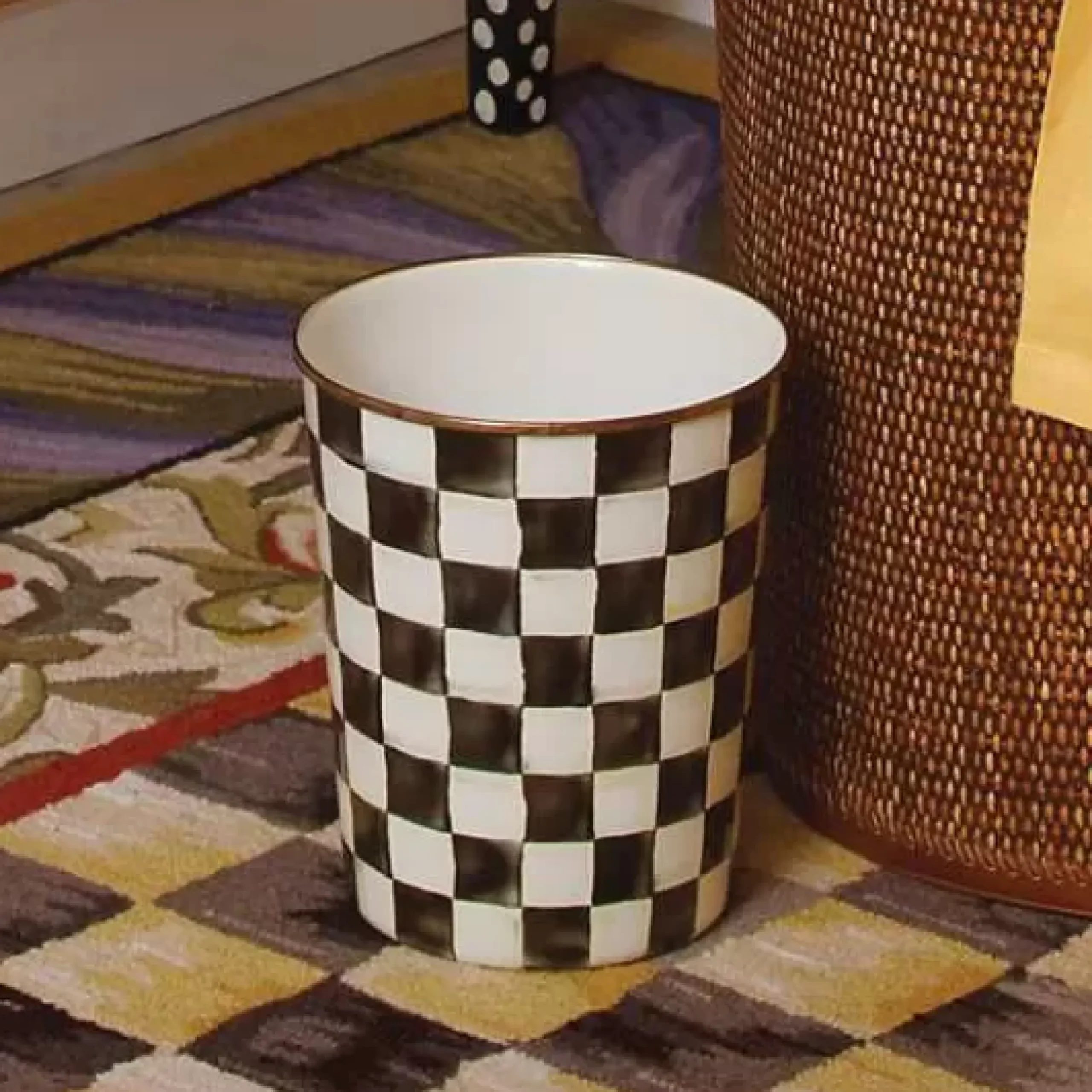 MacKenzie-Childs Courtly Check Waste Bin< Bath & Bath Accessories|Room Accents